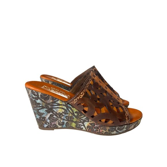 L'Artiste Spring Step Zoe Size 40 /9 Mules Sandals Platforms Laser Cut New Brown - Picture 2 of 13
